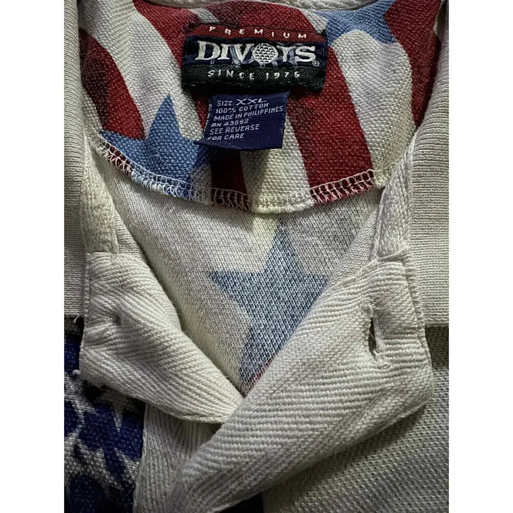 Divots Unisex Long Sleeve American Flag Pattern Collared Polo Shirt S XXL - Picture 3 of 3